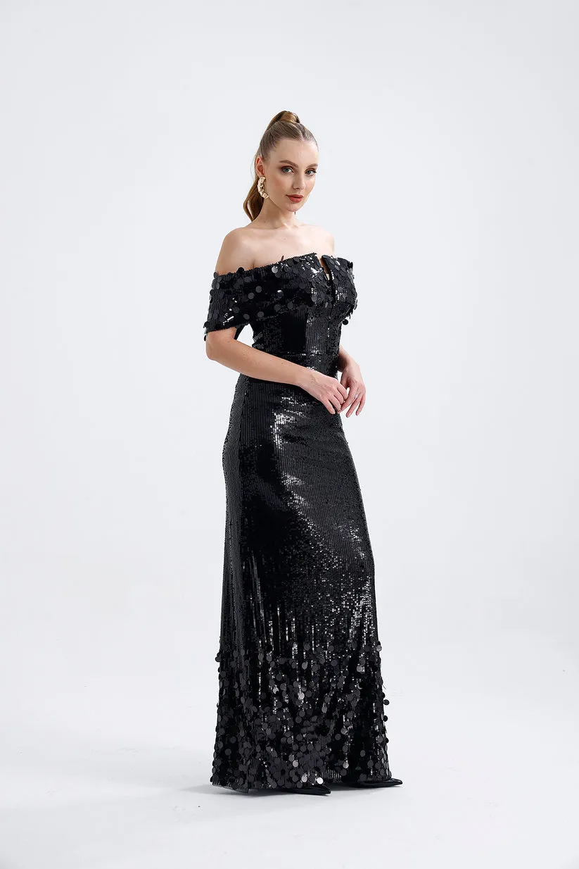 𝐒𝐄𝐐𝐔𝐈𝐍𝐀 Off Shoulder Sequined Long Evening Dress T56745