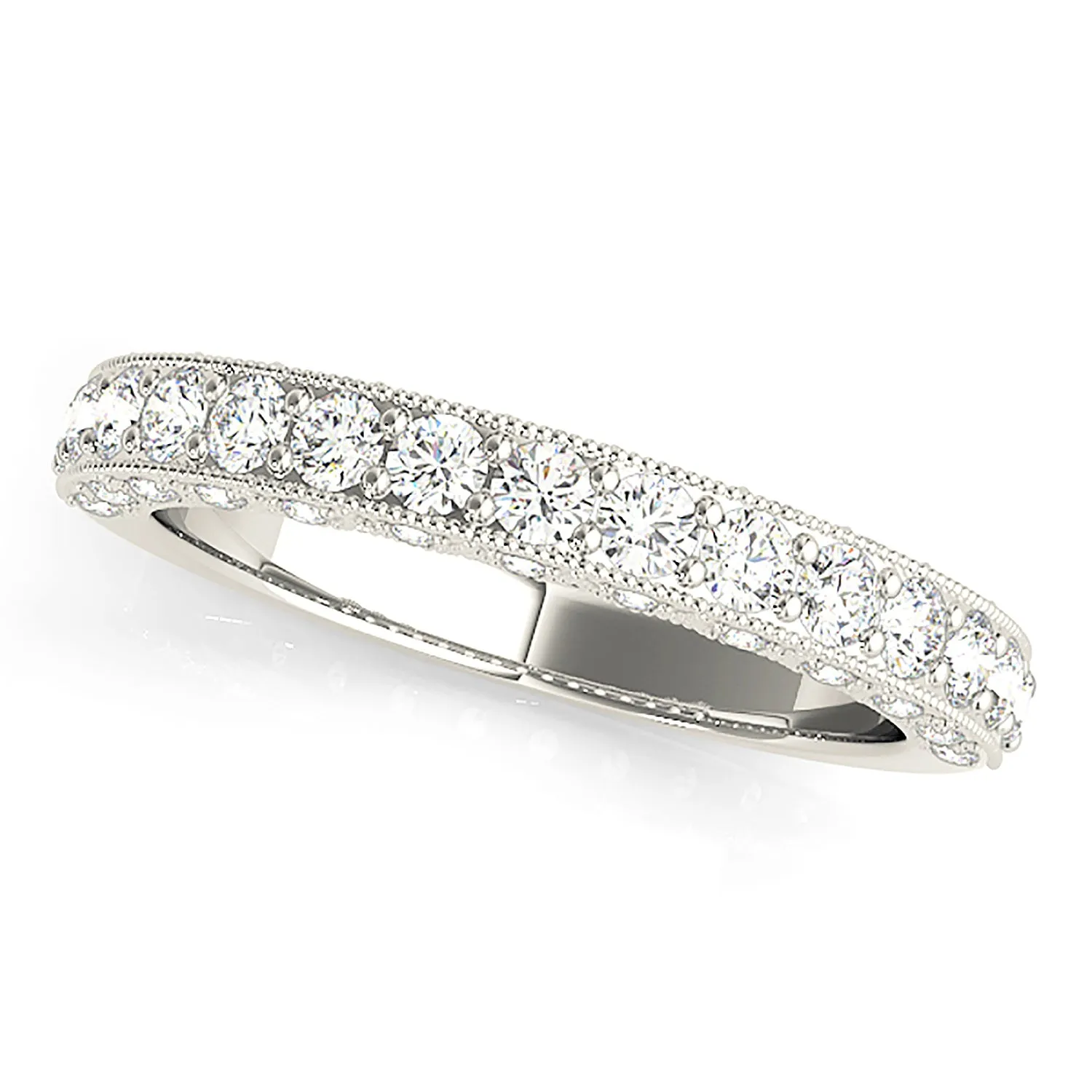 0.70 ctw. Round Diamond Wedding Band Hidden Side Diamonds, Milgrain Accent Ring