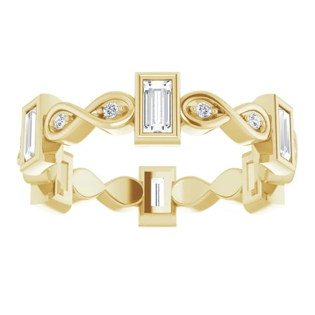 0.94 ct. Bezel Set Baguette & Round Diamond Infinity Design Eternity Band