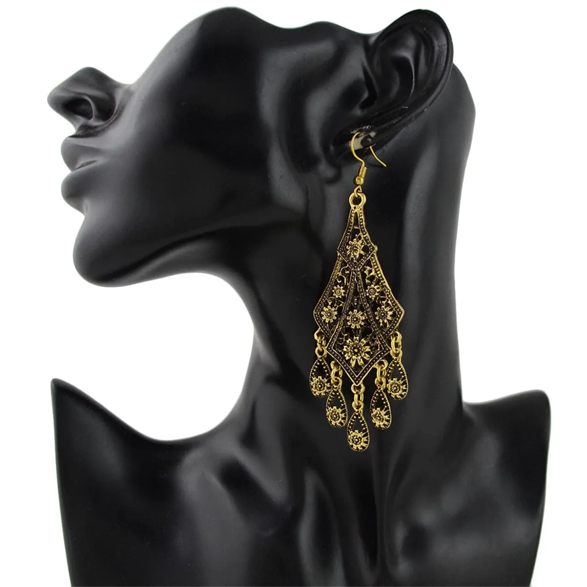 18K Gold-Plated Engraving Hollow Drop Earrings