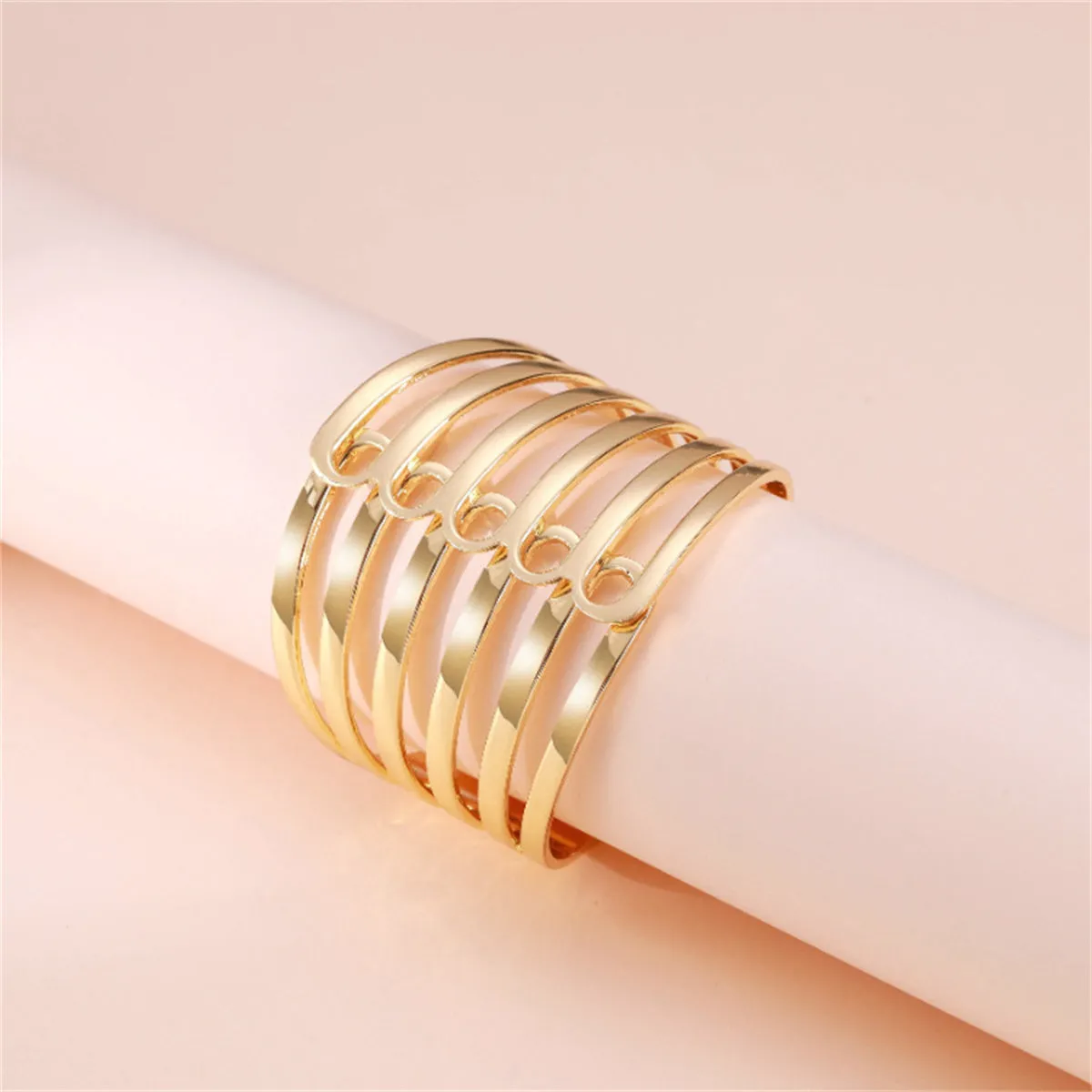 18K Gold-Plated Layered Pin Hinged Bangle