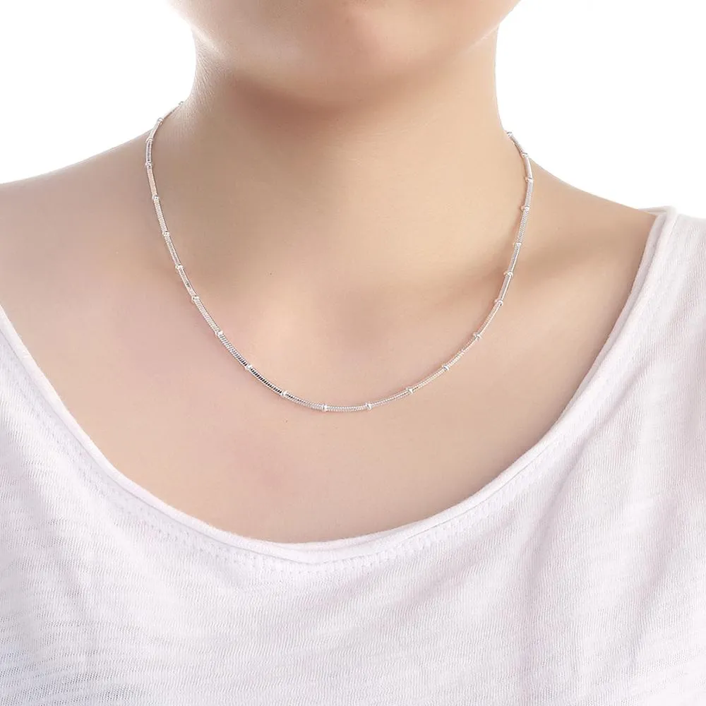 925 Sterling Silver Snake Chain Beads Necklace