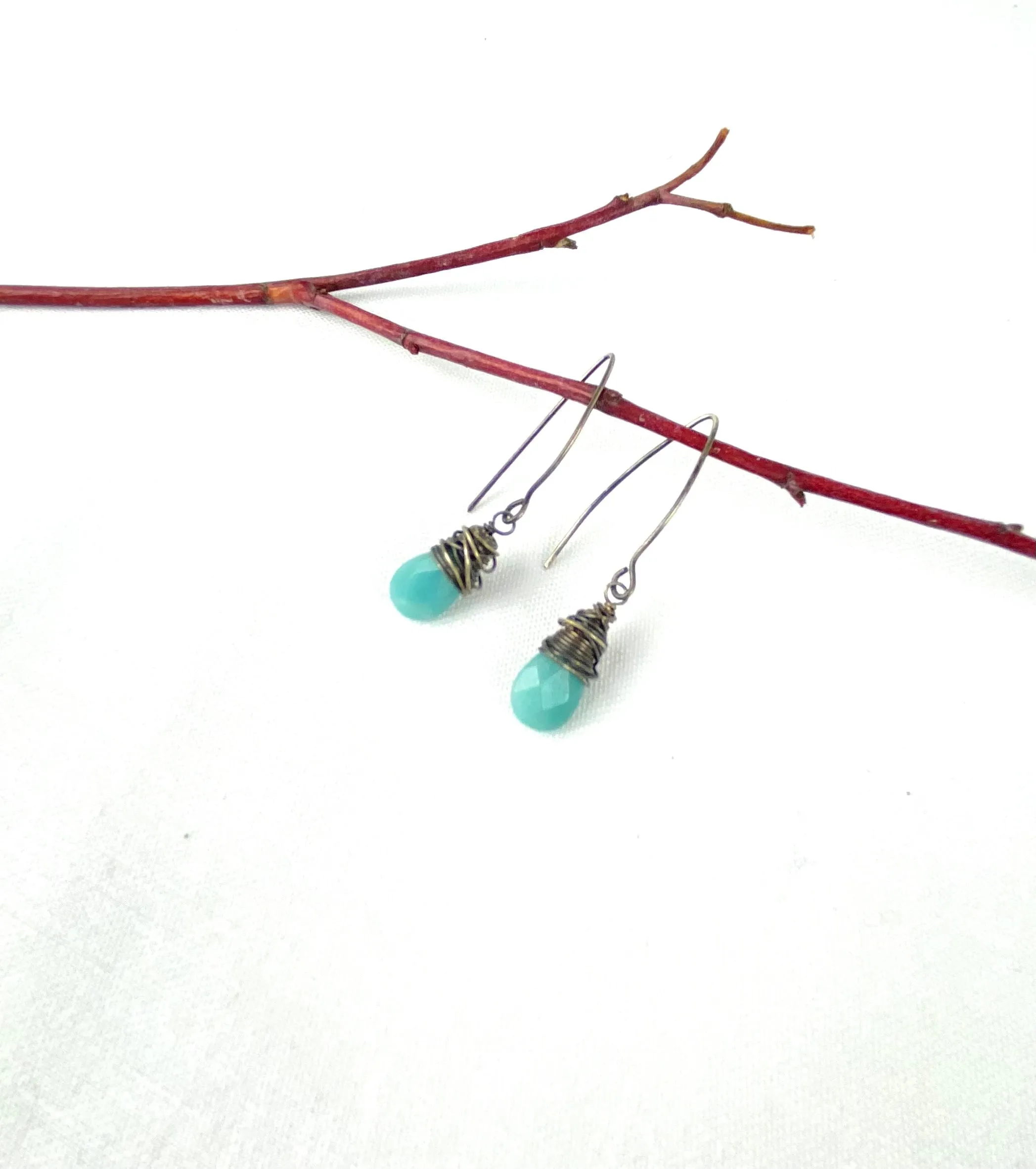 Amazonite gemstone with silver wire earrings