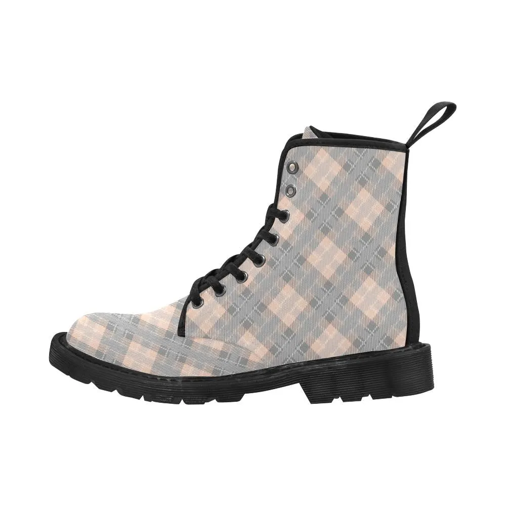 Audra Pink and Gray Plaid Women's Boots - Black Sole