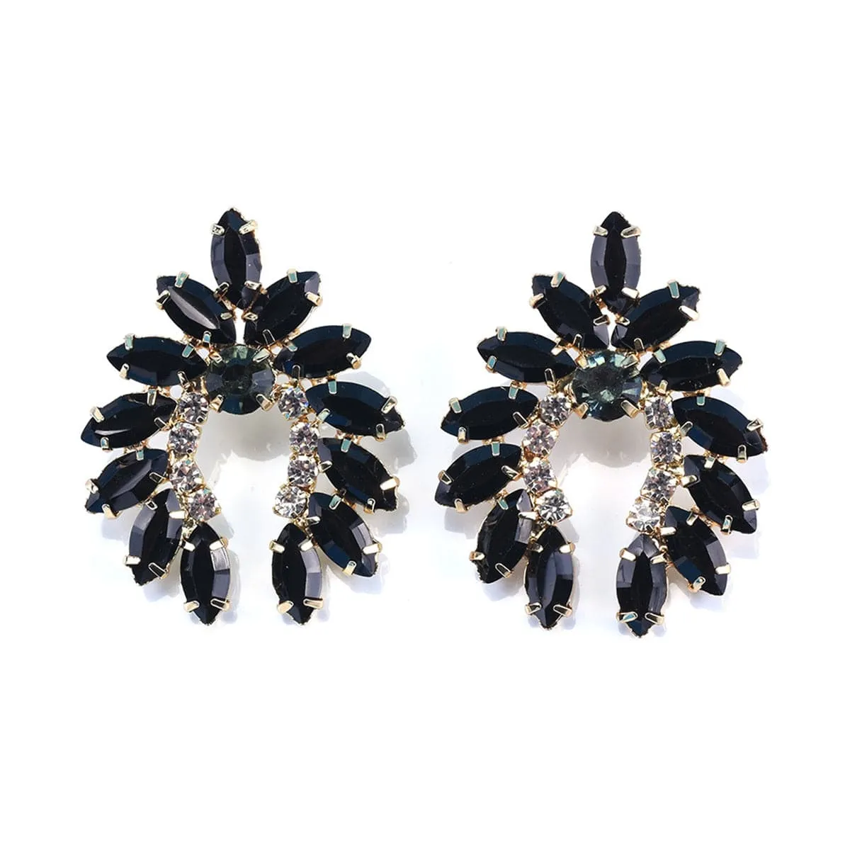 Black Crystal & Cubic Zirconia Curved Stud Earrings