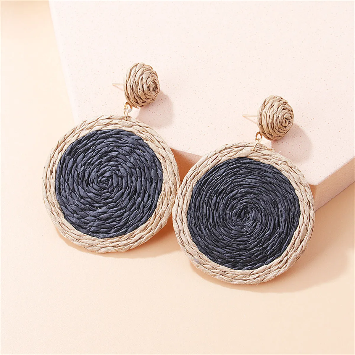 Black Raffia & 18K Gold-Plated Vortex Round Drop Earrings