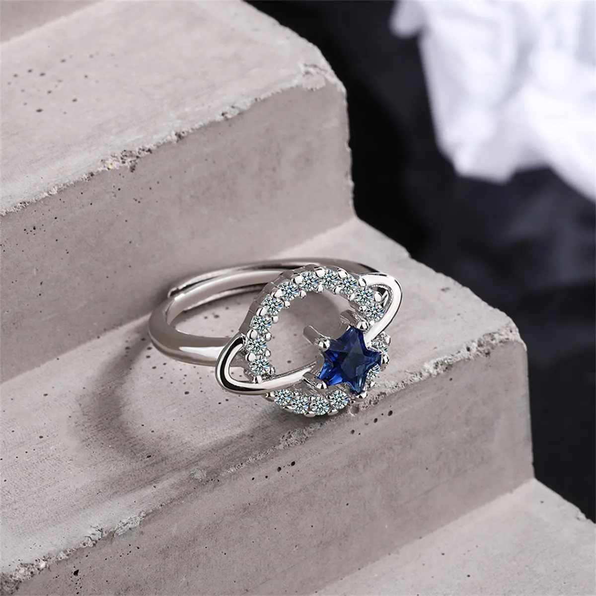 Blue Crystal & Cubic Zirconia Star Planet Ring