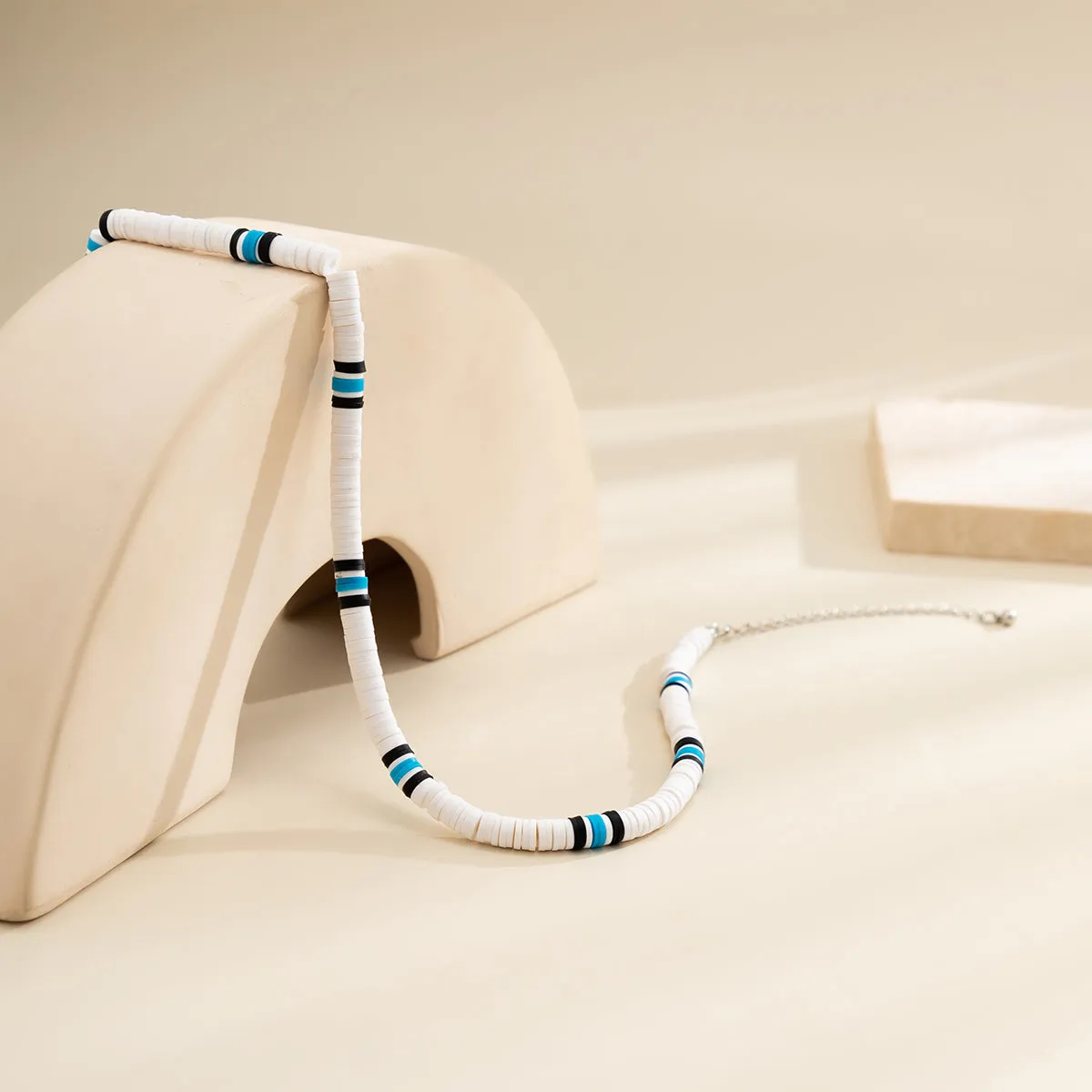 Blue Polymer Clay & Silver-Plated Beaded Necklace