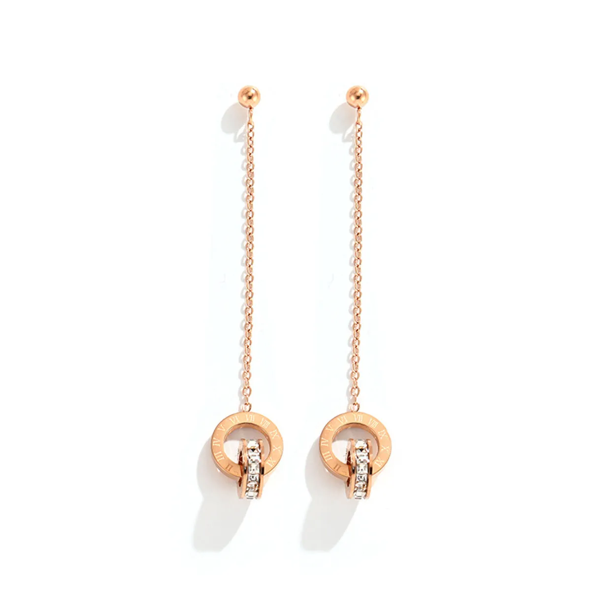 Clear Crystal & 18K Rose Gold-Plated Interlocked Roman Numeral Drop Earrings