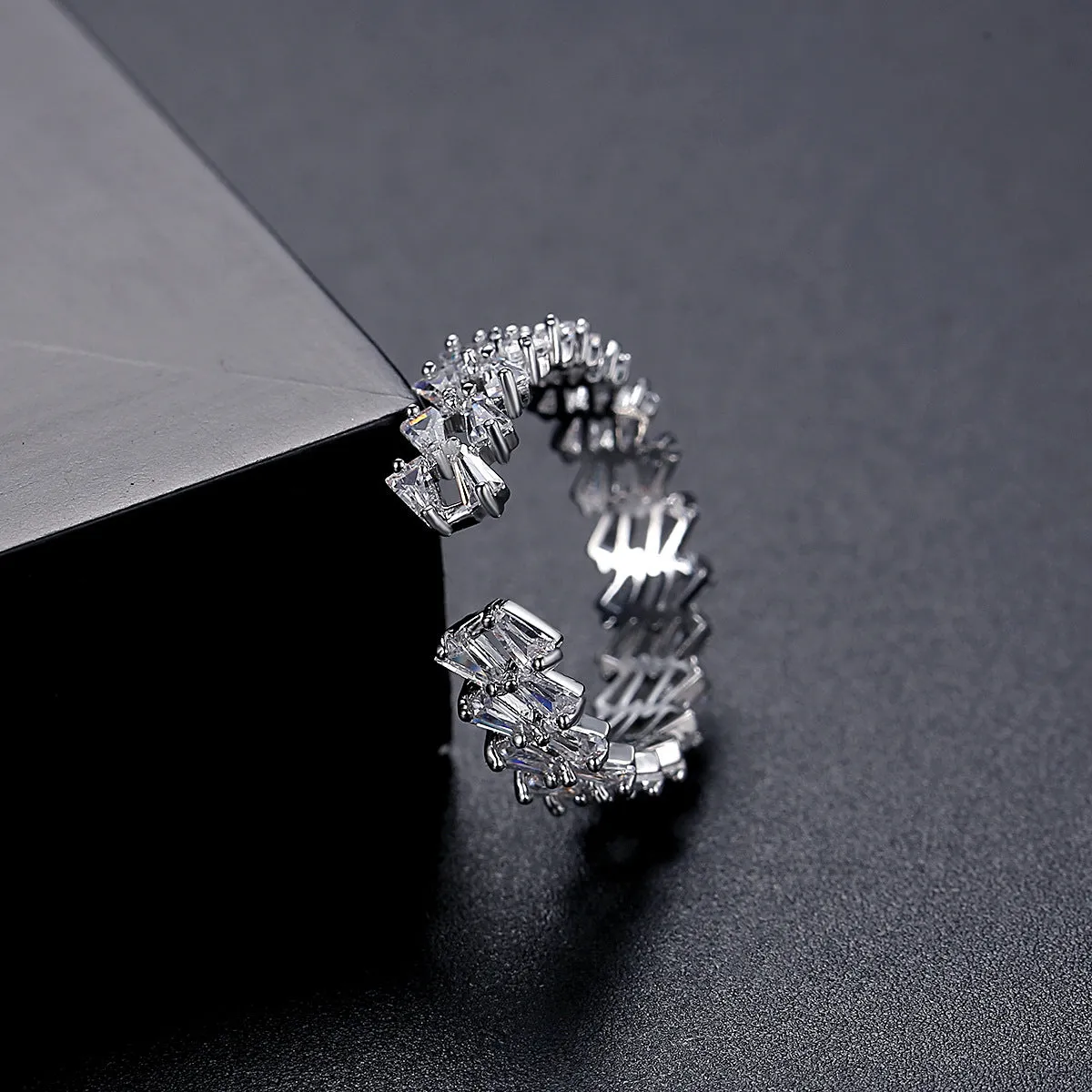 Crystal & Silver-Plated Stacked Open Ring