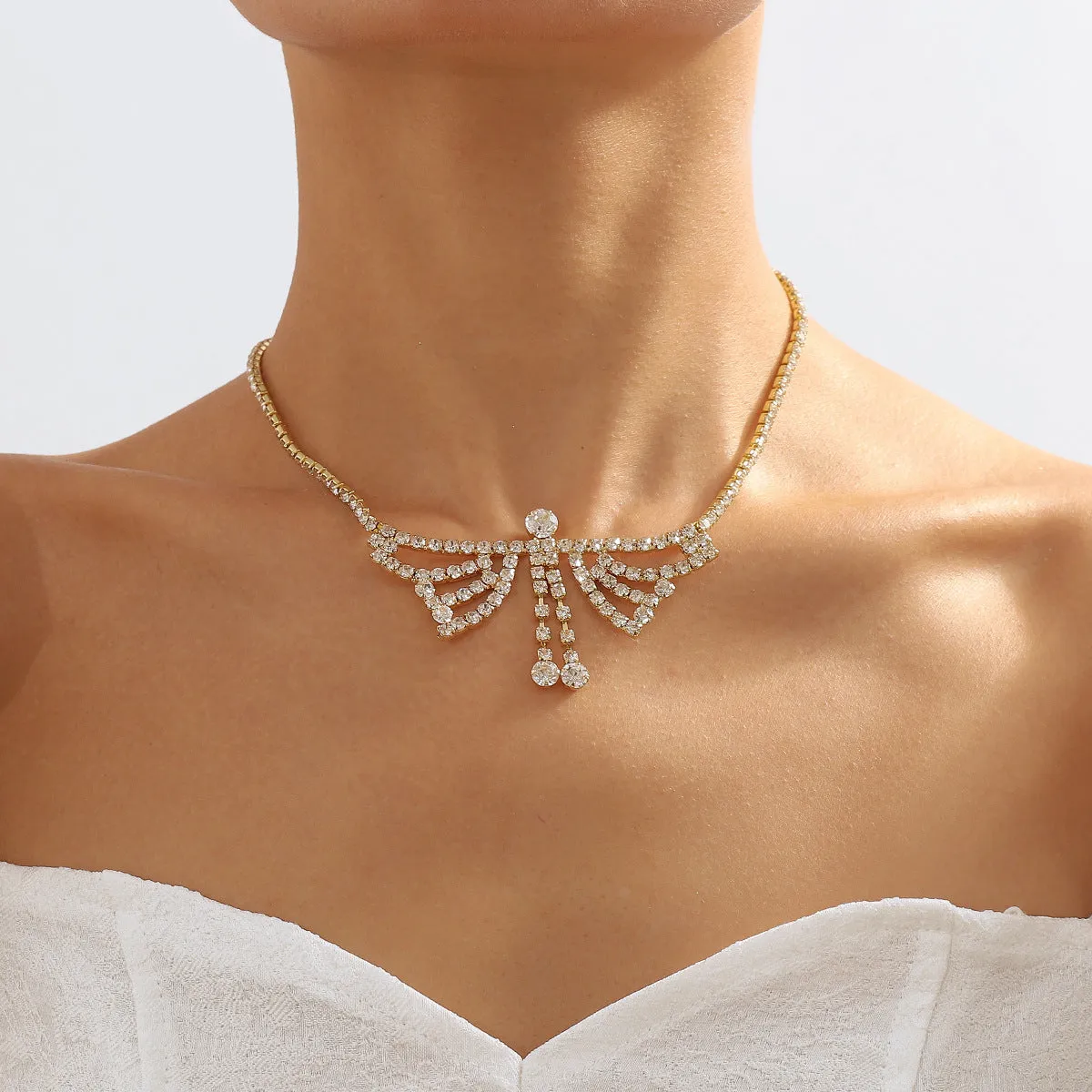 Cubic Zirconia & 18K Gold-Plated Winged Pendant Necklace