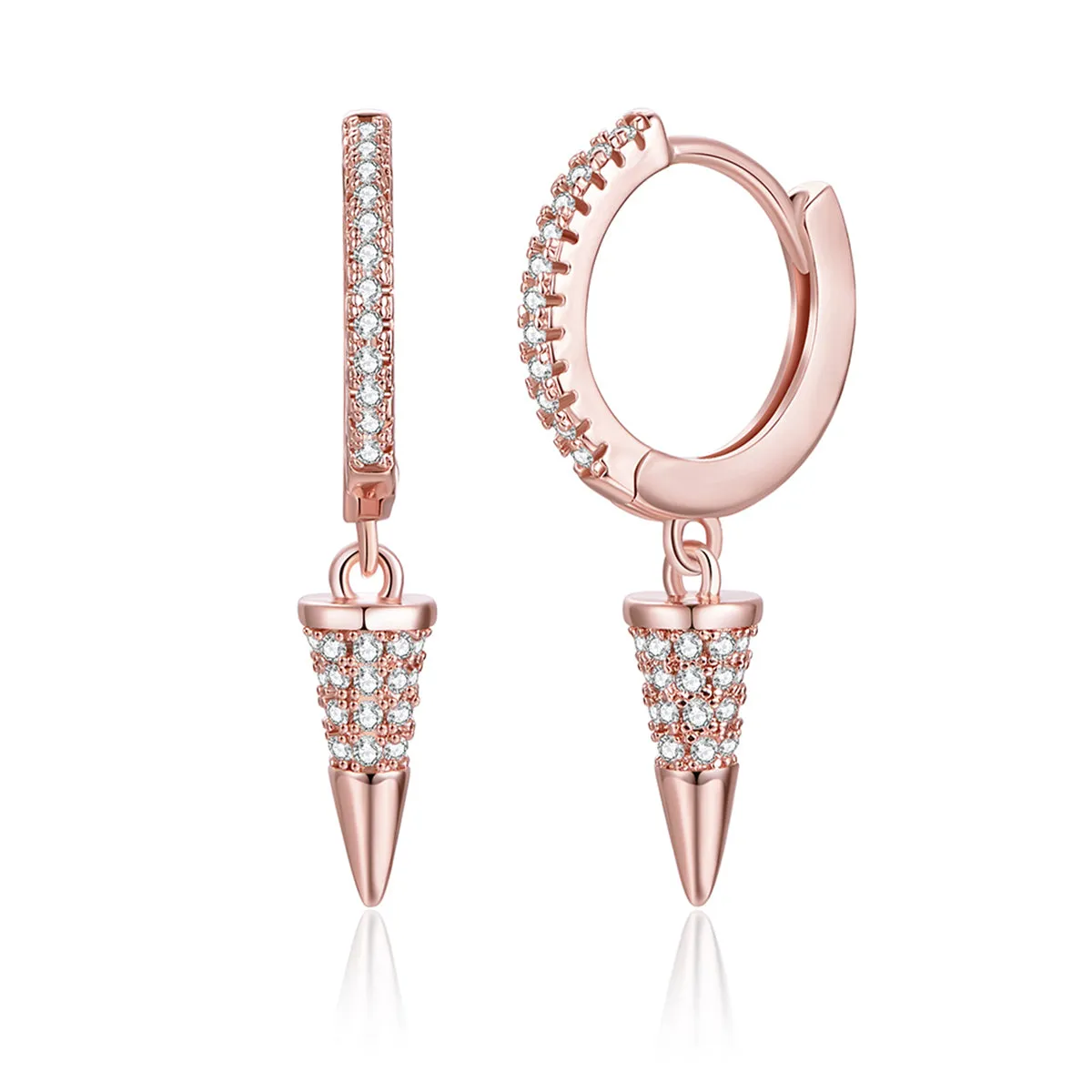 Cubic Zirconia & 18K Rose Gold-Plated Awl Huggie Earrings