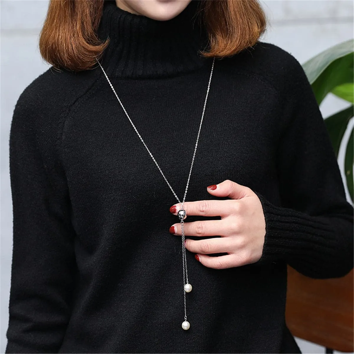 Double Pearl & Silver-Plated Pendant Necklace