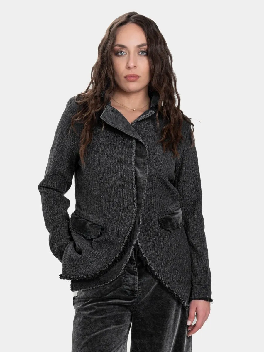 Double Placket Jacket with Velvet Patchwork