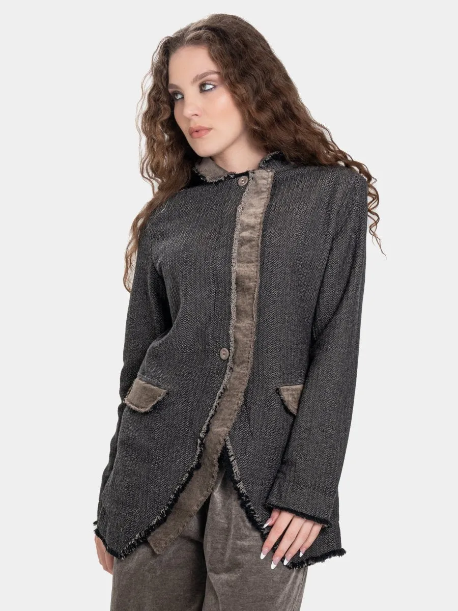 Double Placket Jacket with Velvet Patchwork