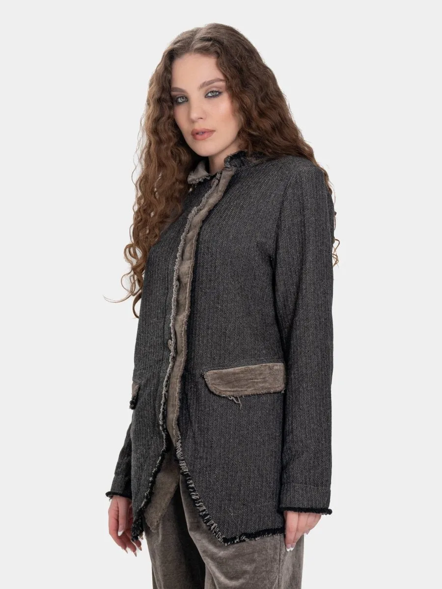 Double Placket Jacket with Velvet Patchwork