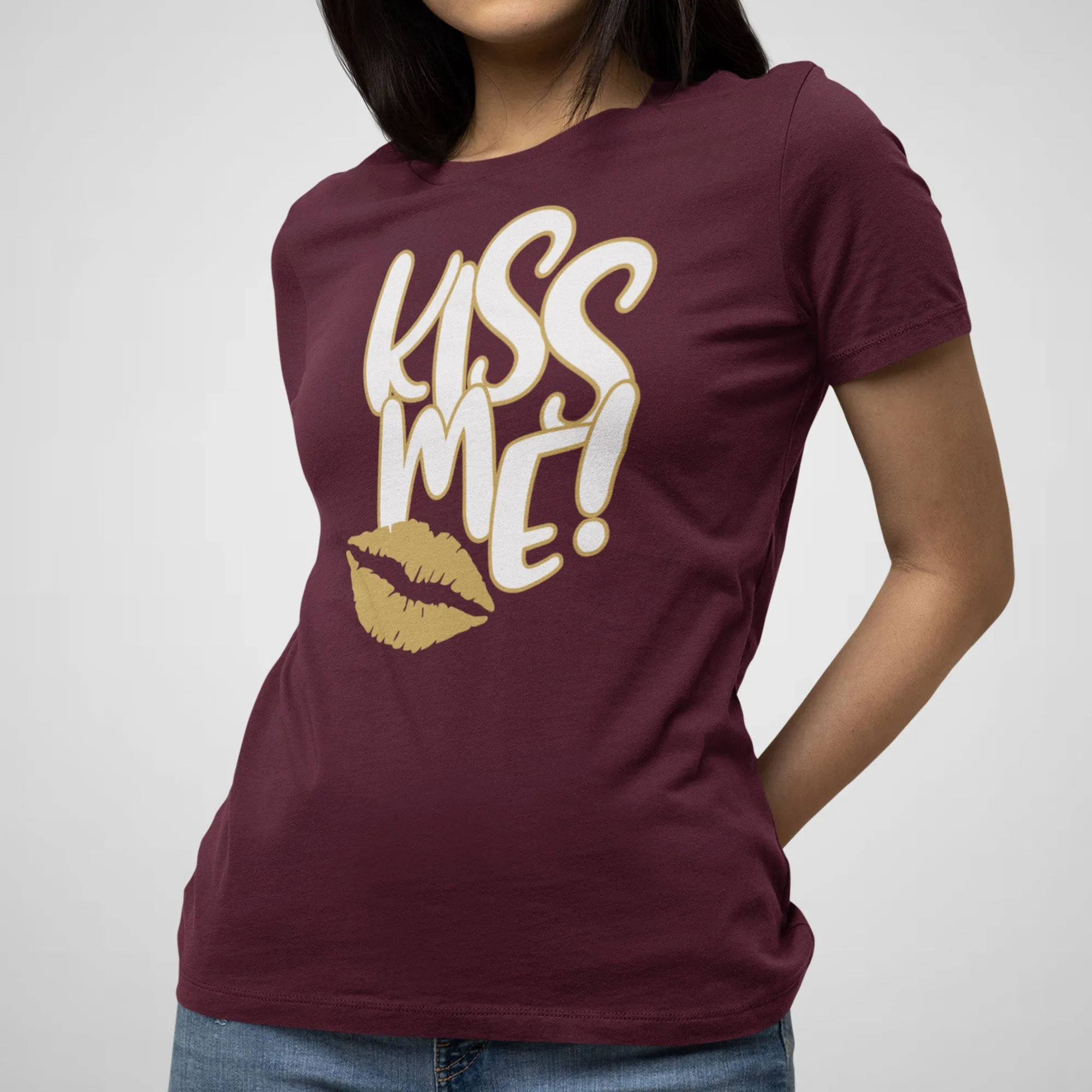 Kiss Me, Gold Lipstick Kiss, NYE - Women's Relaxed Cotton Tee