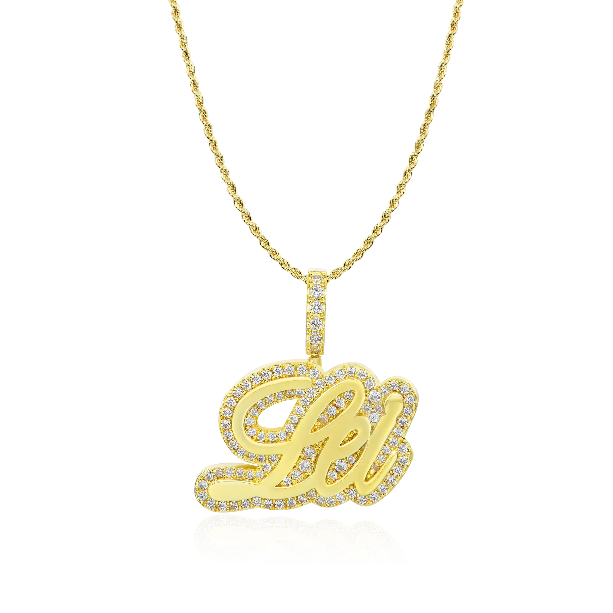 Micro 10K Solid Gold Kunstler Script Font Pendant Necklace