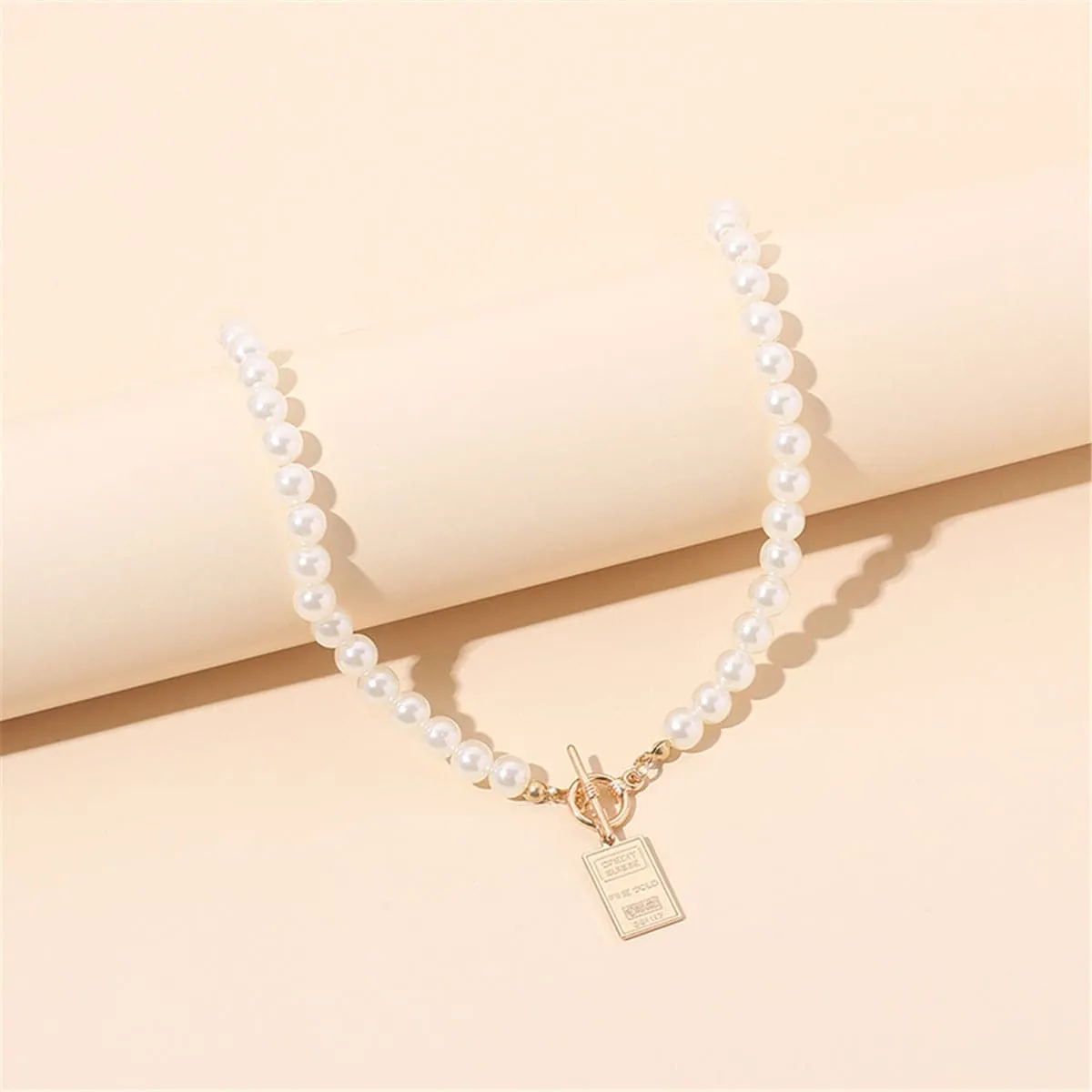 Pearl & 18K Gold-Plated Beaded Card Pendant Necklace