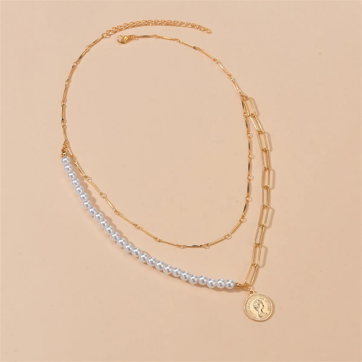 Pearl & 18K Gold-Plated Coin Layered Pendant Necklace