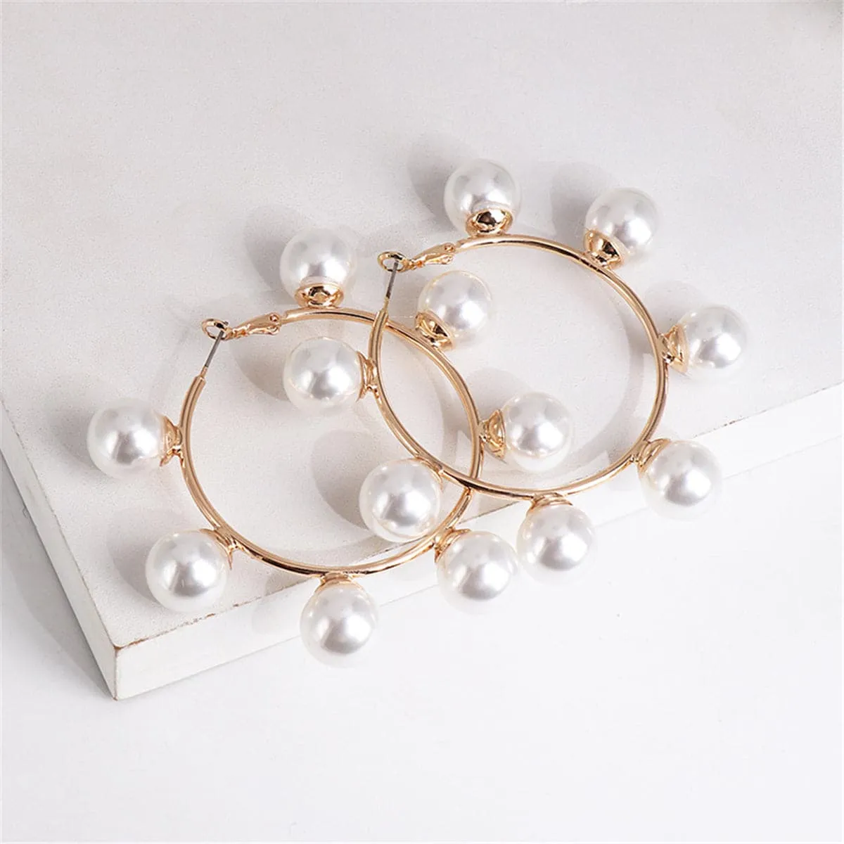 Pearl & 18K Gold-Plated Station Hoop Earring