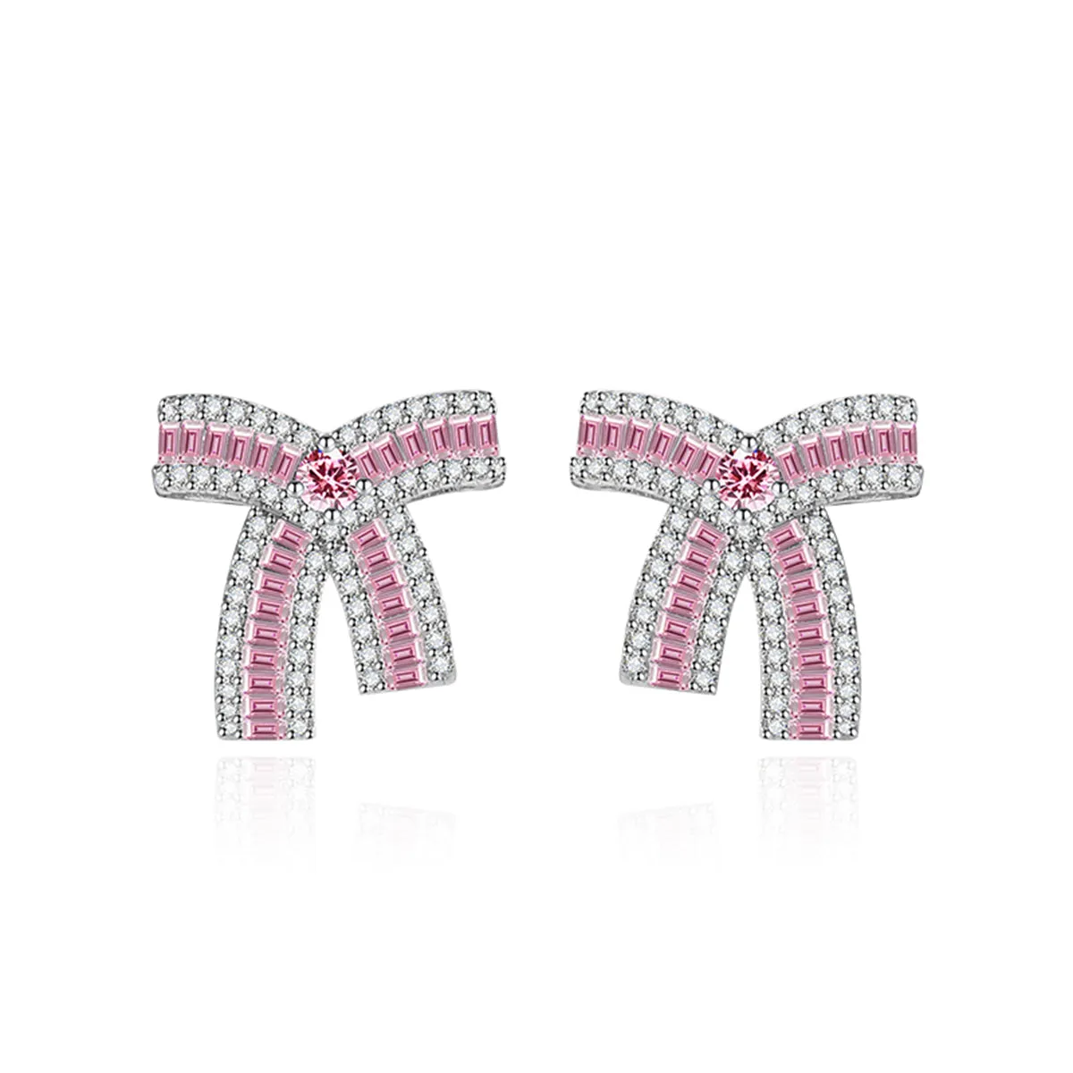 Pink Crystal & Cubic Zirconia Bow Stud Earrings