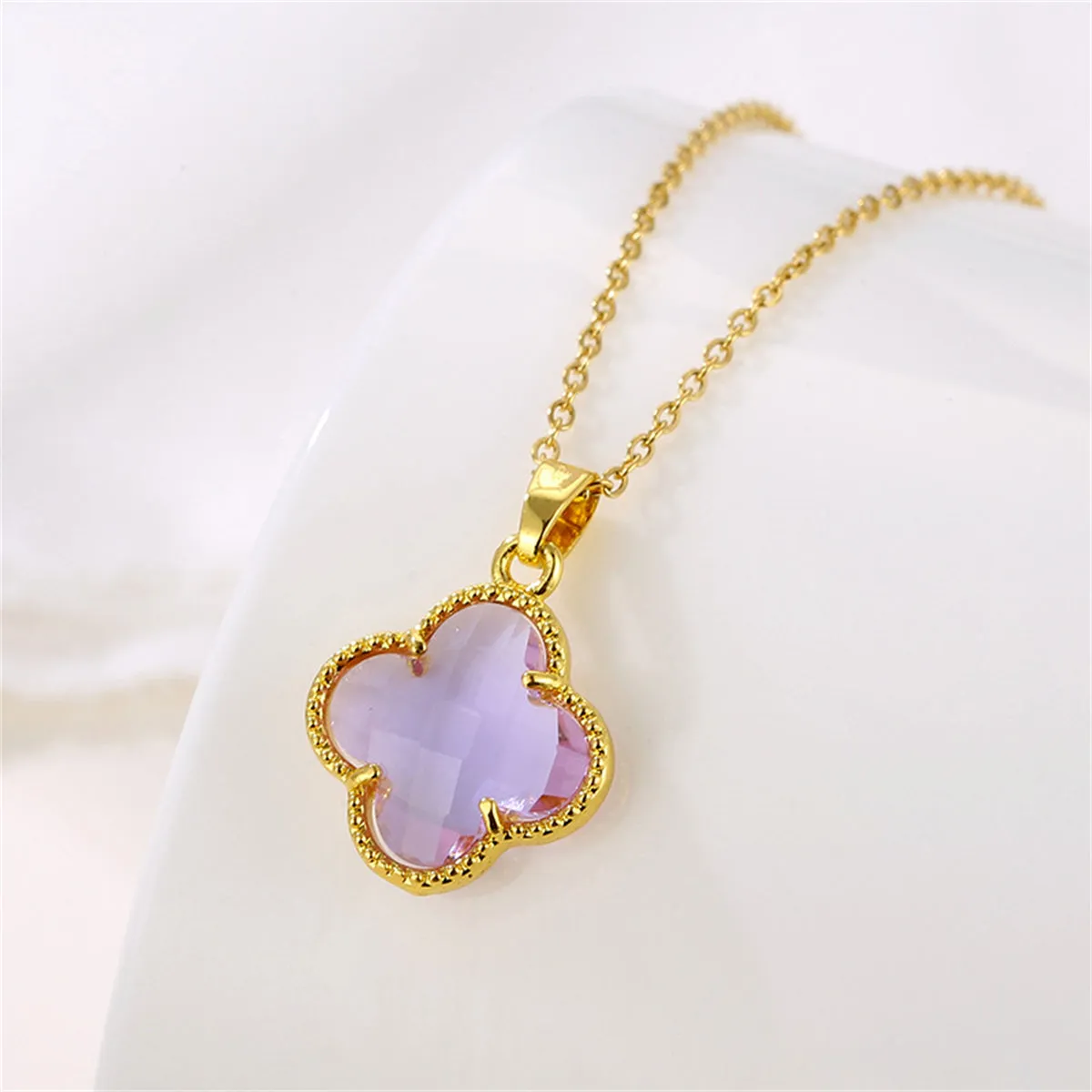 Purple Crystal & 18K Gold-Plated Quatrefoil Pendant Necklace