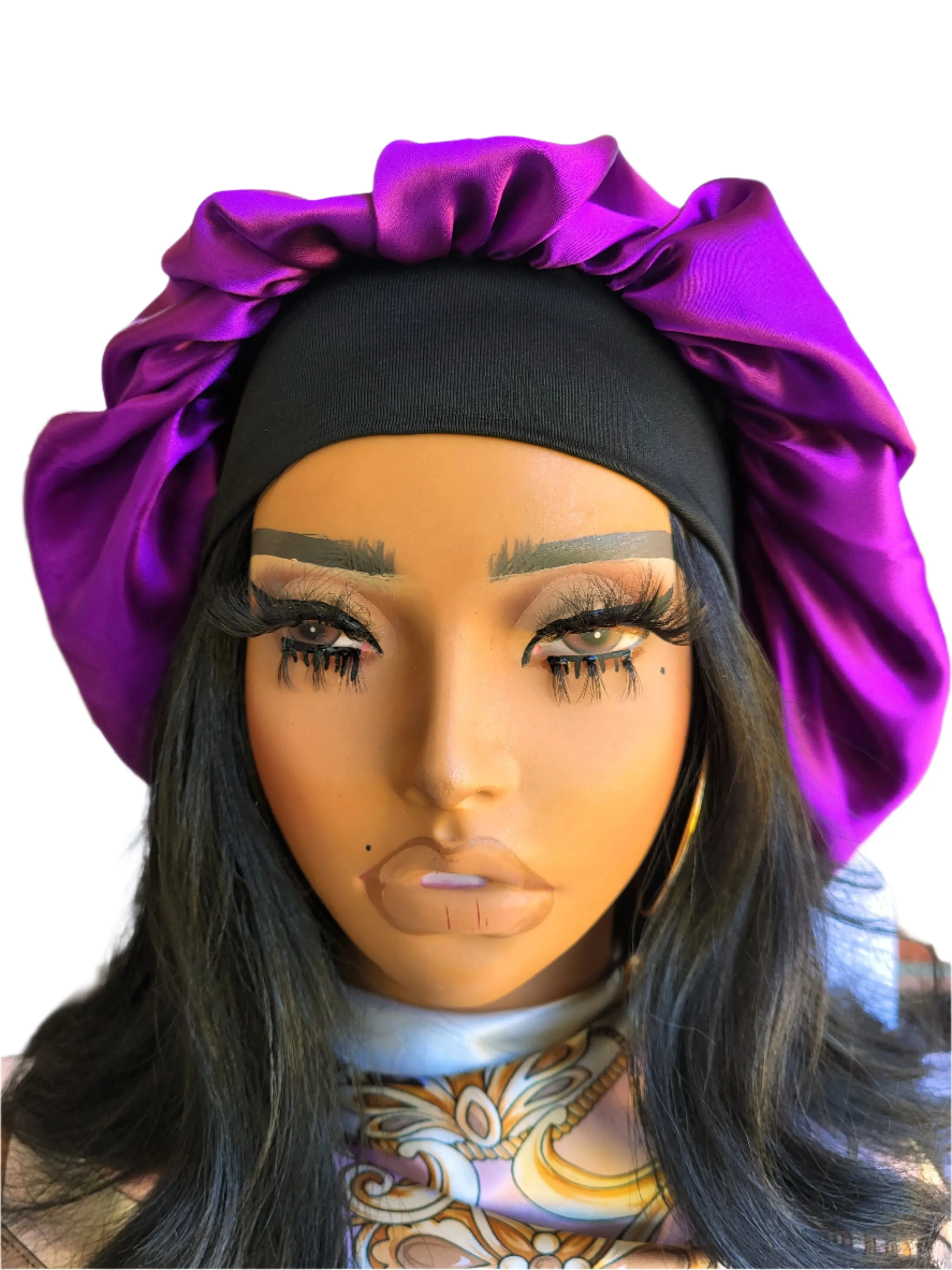 PURPLE Wide Band Single Layer Jumbo Satin Bonnet