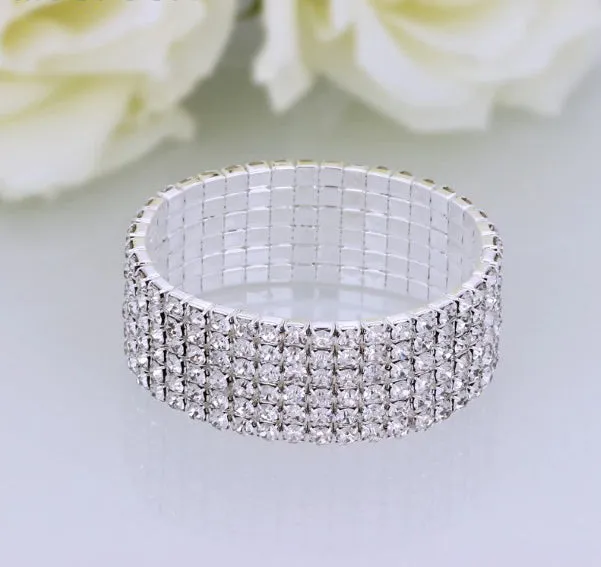 Six-Row Crystal Beads Bridal Bracelets