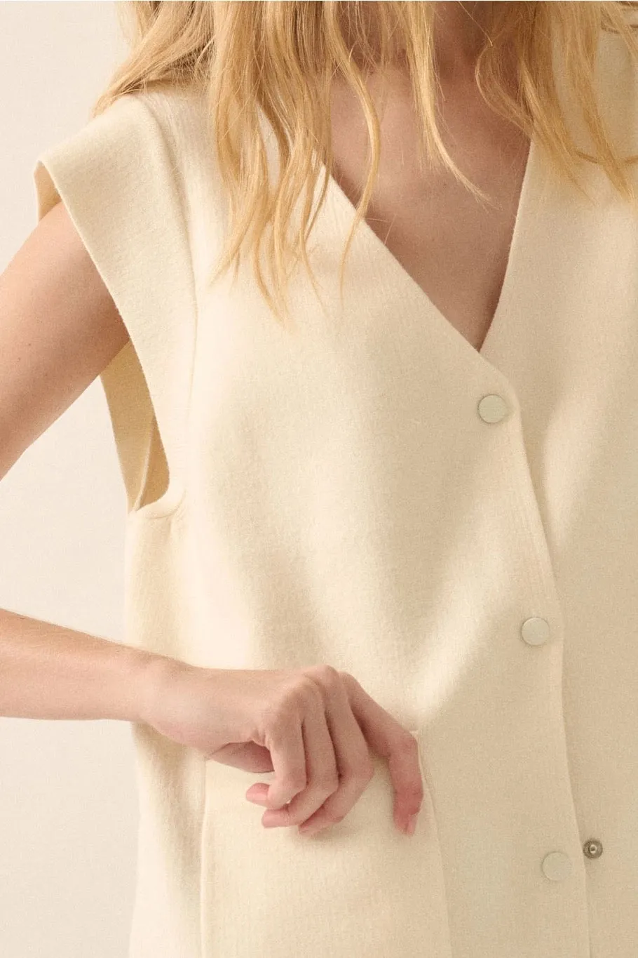 Solid V-Neck Cap-Sleeve Button-Front Cardigan