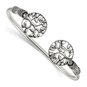Sterling Silver Antiqued Tree of Life Flexible Bangle Bracelet