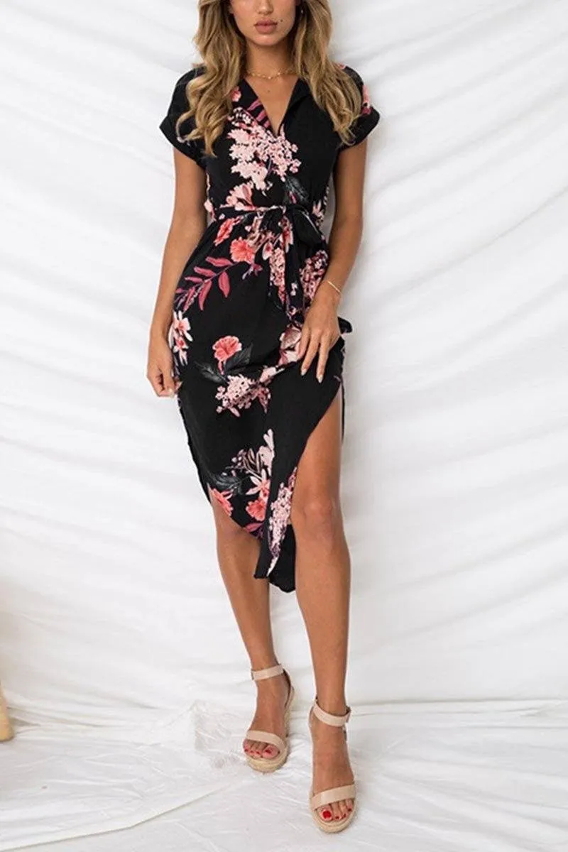Trendy Printed Asymmetrical Midi Dress(3 colors)
