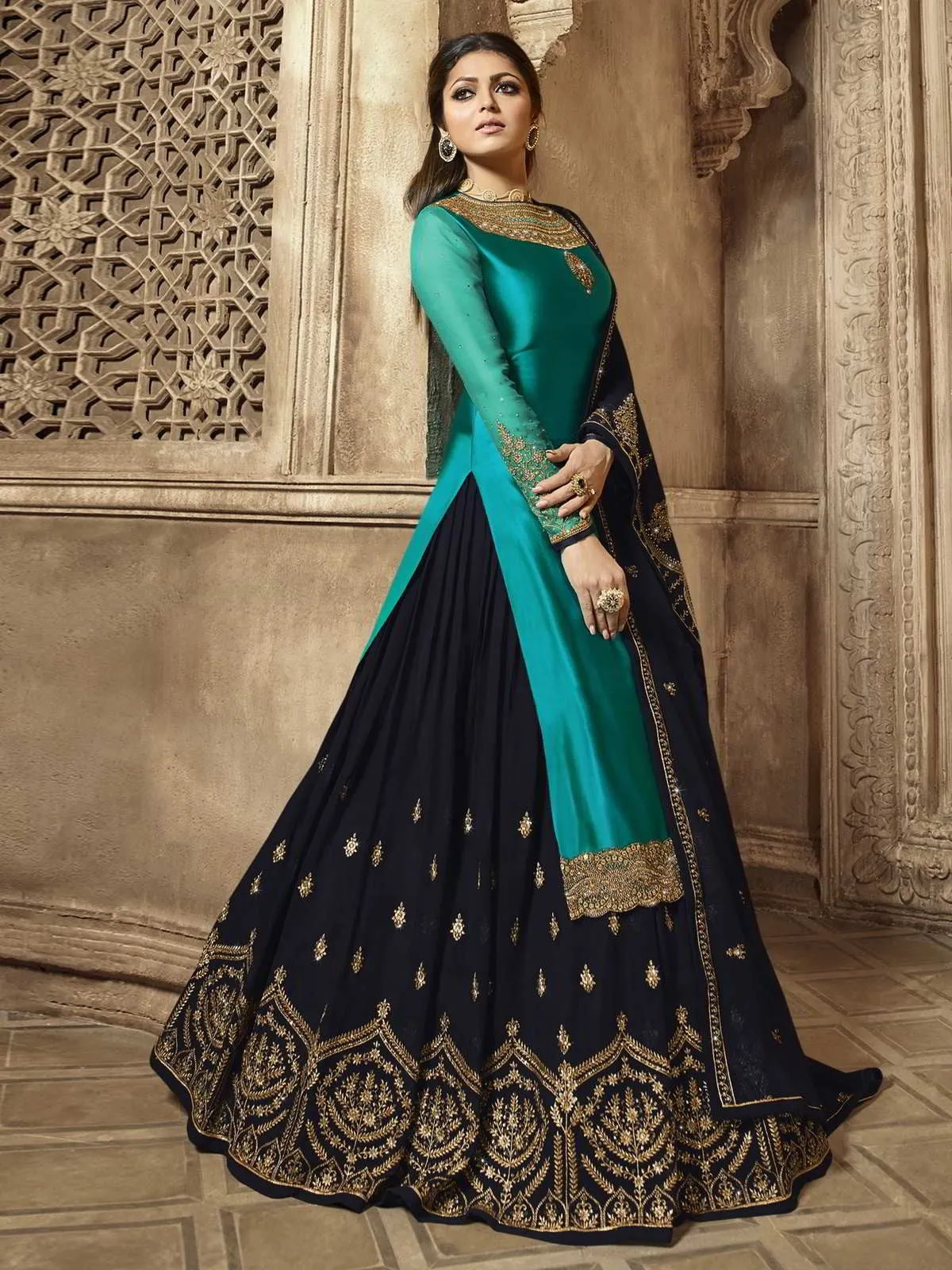 Turquoise And Blue Wedding Lehenga Kurti Set