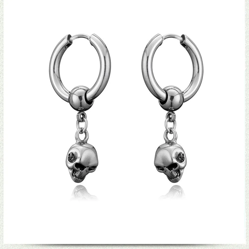 Vintage Silver Skull Earrings for Women Jewelry
