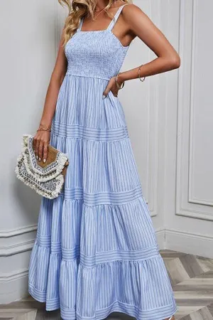 Waist Striped Sleeveless Maxi Dress