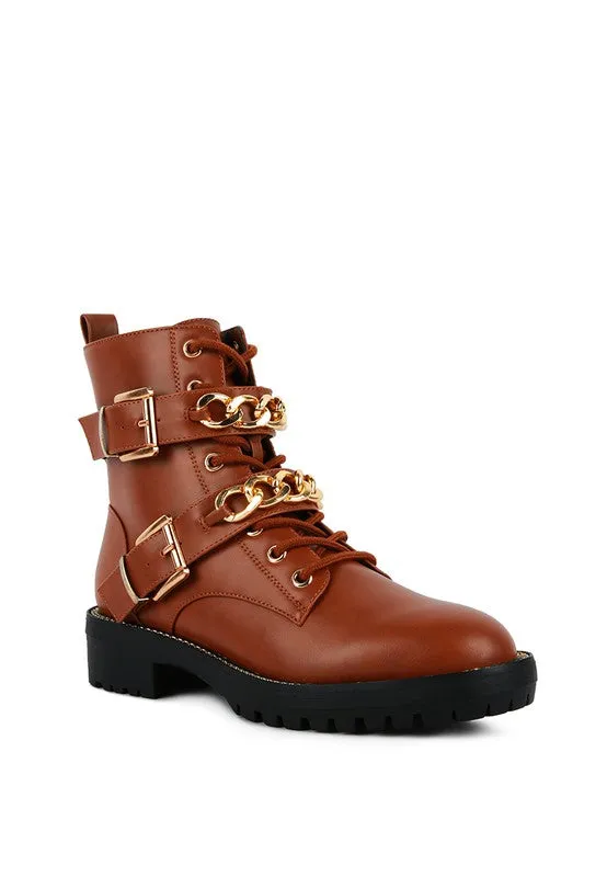 Women's Metal Chain and Buckle Detail Bike Boot