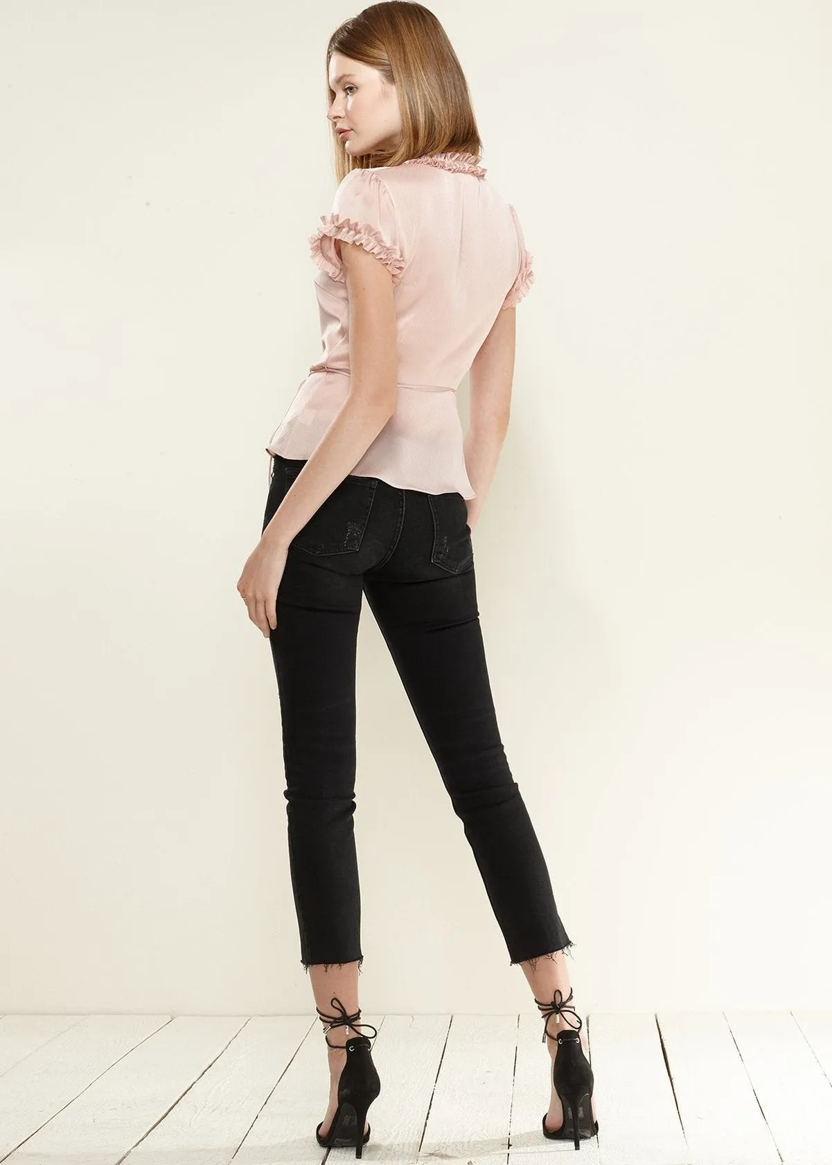 Women's Ruffle Trim Wrap Blouse In Mauve