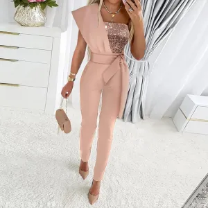 Women's Sexy One Shoulder Sequins Elegant Jumpsuit