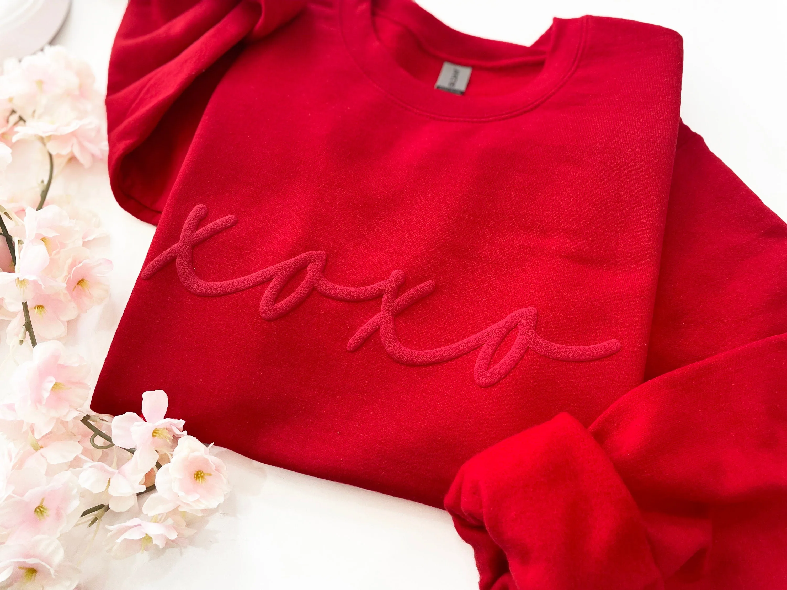 Womens Valentines Day Embossed XOXO Crewneck
