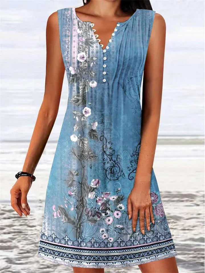 Women's Vintage Floral Sleeveless A-line Dress