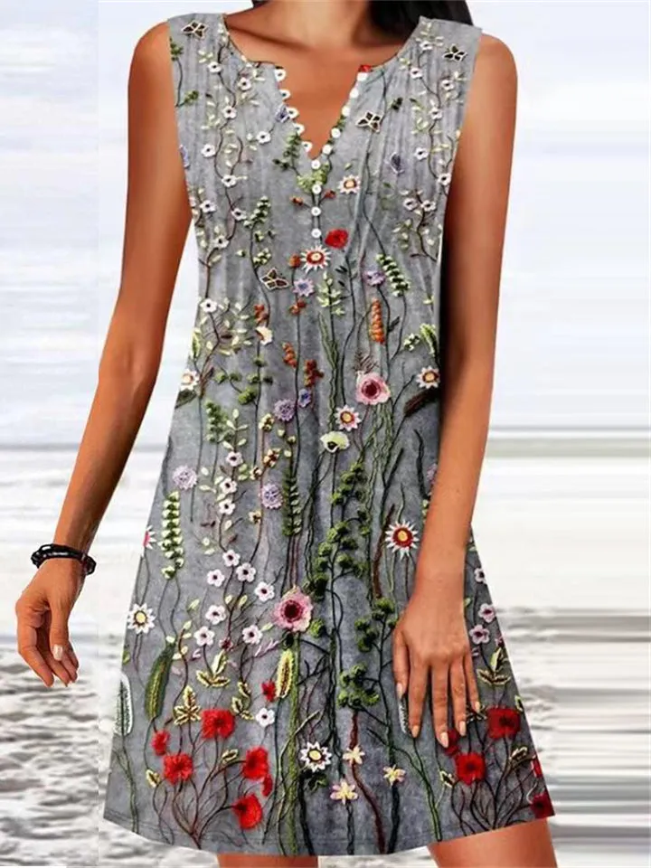 Women's Vintage Floral Sleeveless A-line Dress