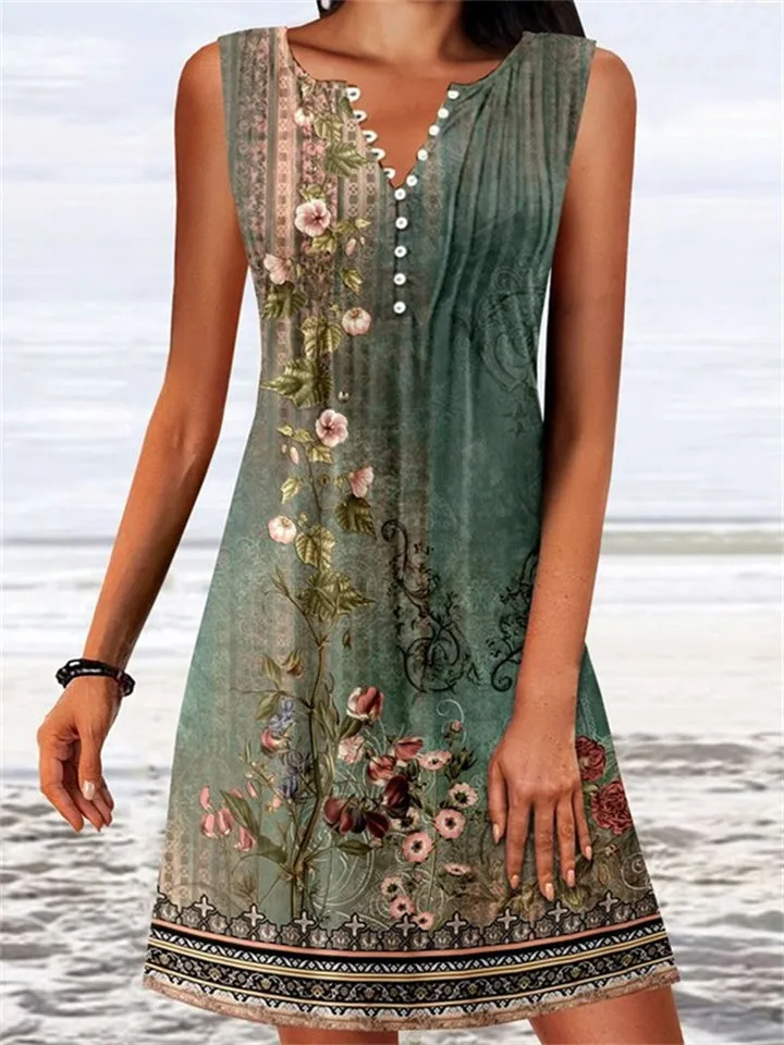 Women's Vintage Floral Sleeveless A-line Dress