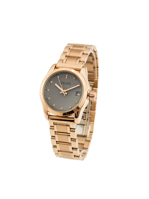 Women's  Wristwatch golden round dial Stainless Steel Strap simple watch