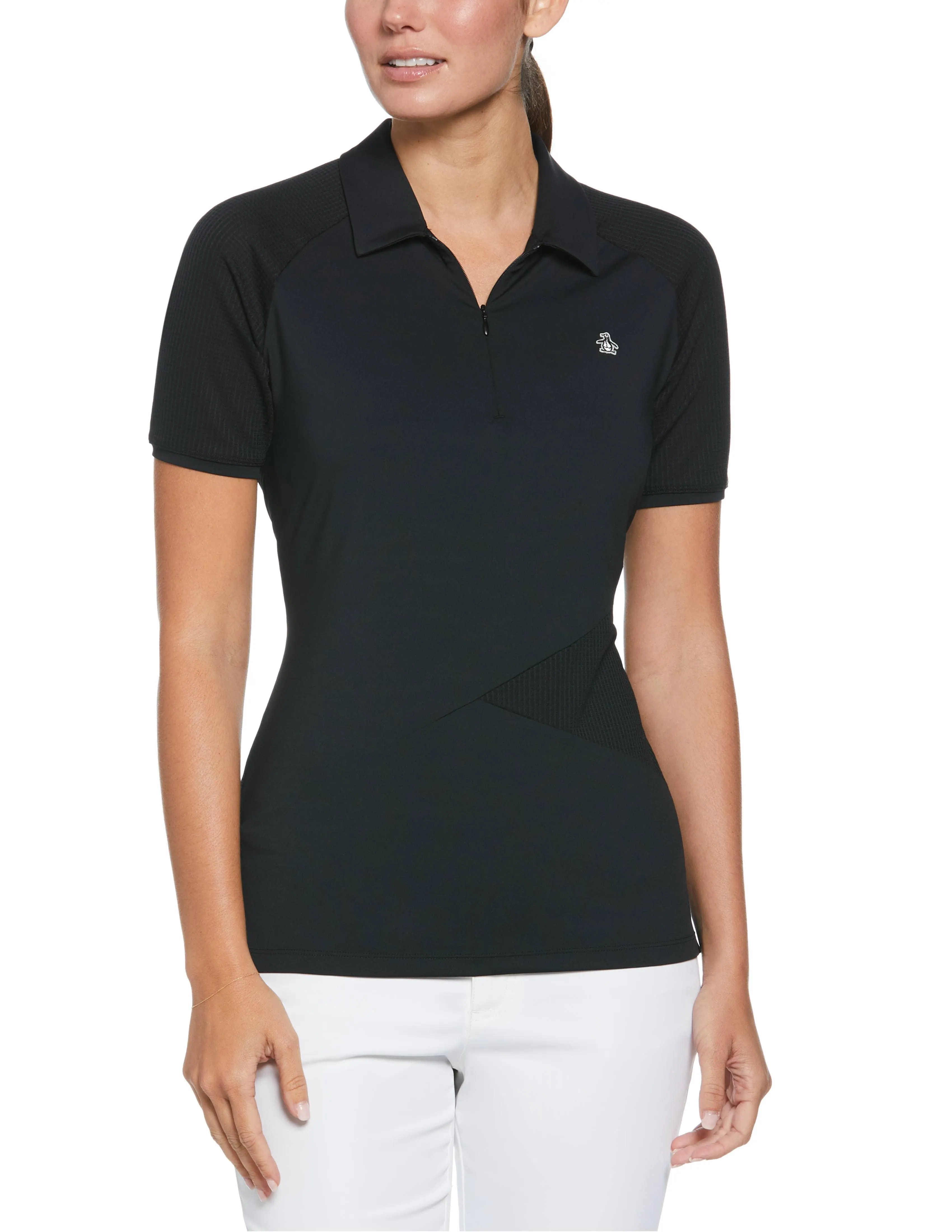 Women's Zip Front Asymetrical Mesh Golf Polo Shirt